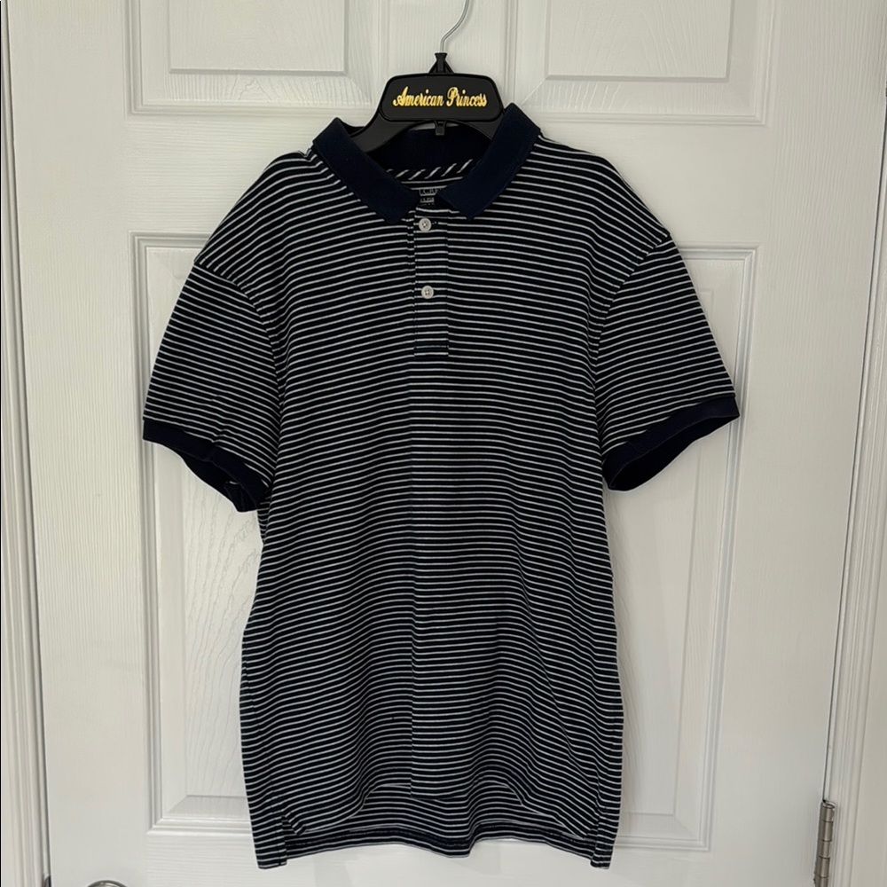 Men's Striped Polo Shirt - Navy and White